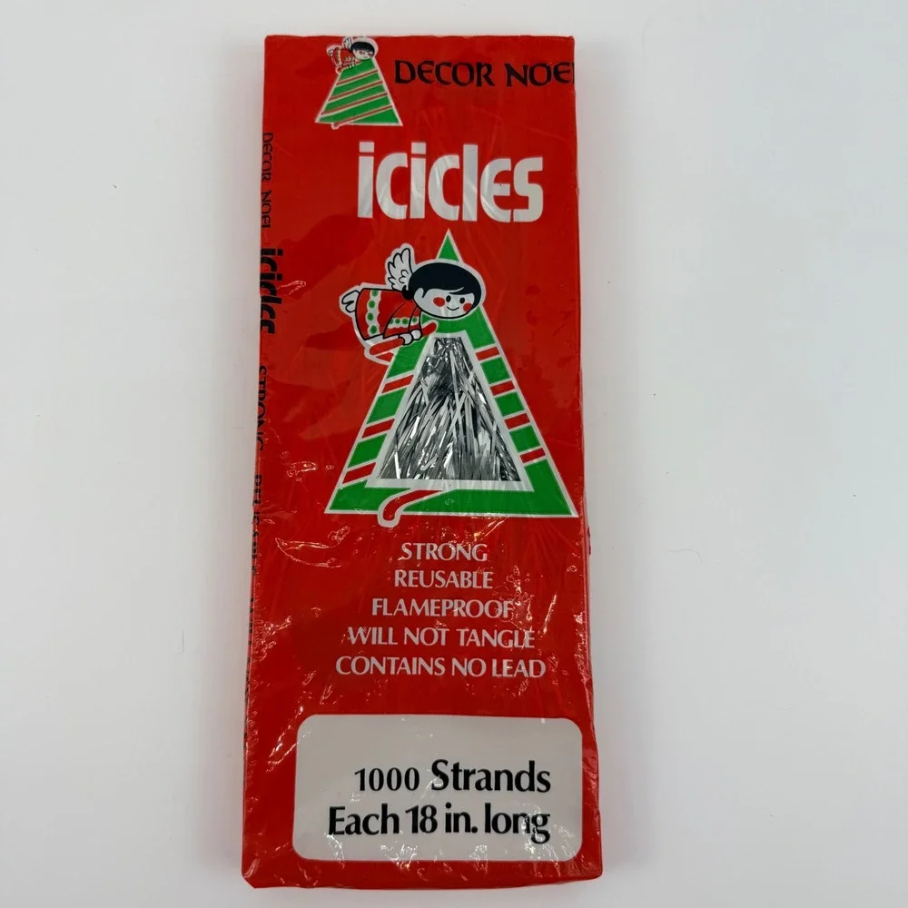 Vintage Decor Noel Silver Tinsel Christmas Tree Icicles 1000 Strands 18 Inch USA